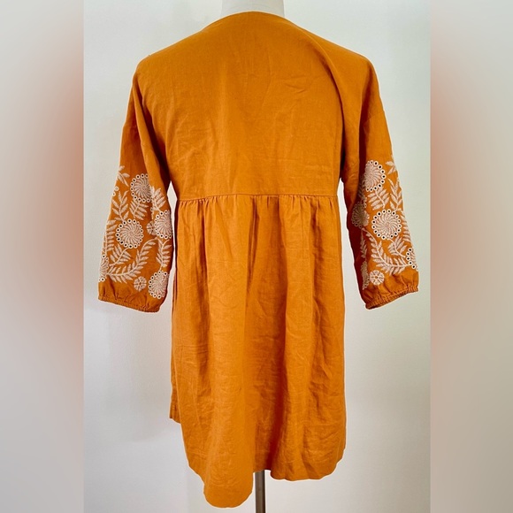 Madewell | Linen Blend | Embroidered Sleeve Popover Dress | Caramel | Women’s S - Picture 5 of 8